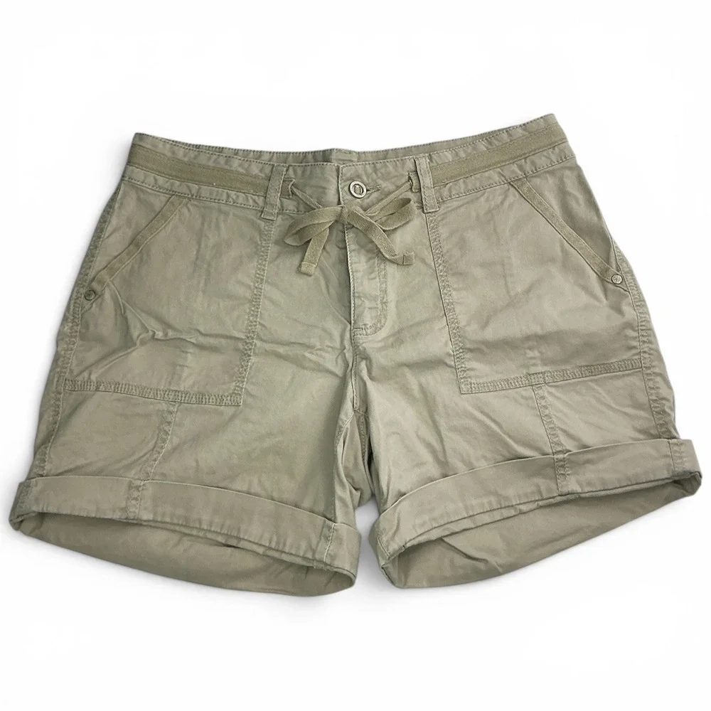Sonoma Khaki Utility Cargo Shorts Womens 10 Tan Drawstring Cotton Blend